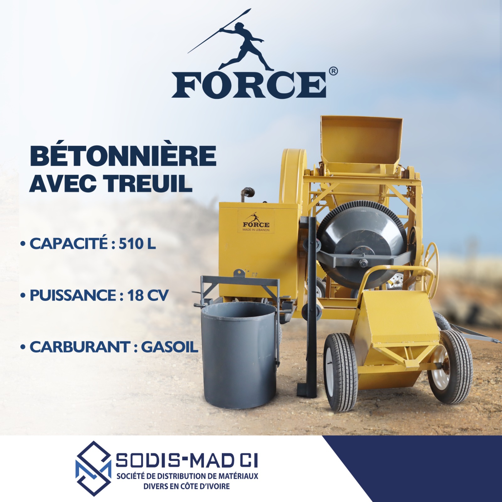 BÉTONNIÈRE 510 LITRES ET DIVERS DISPONIBLE