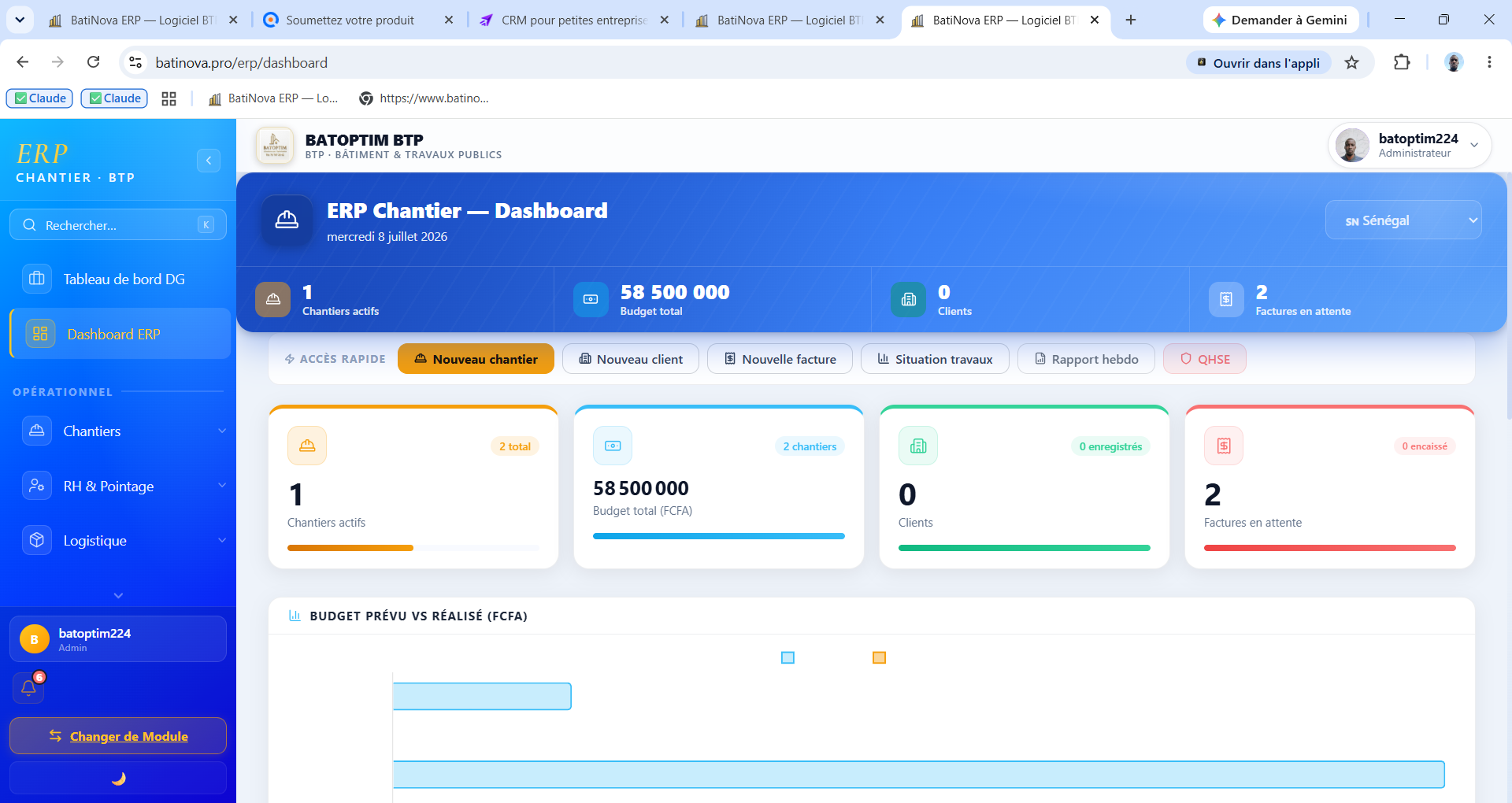 BatiNova ERP — Le logiciel de gestion tout-en-un pour entreprises BTP