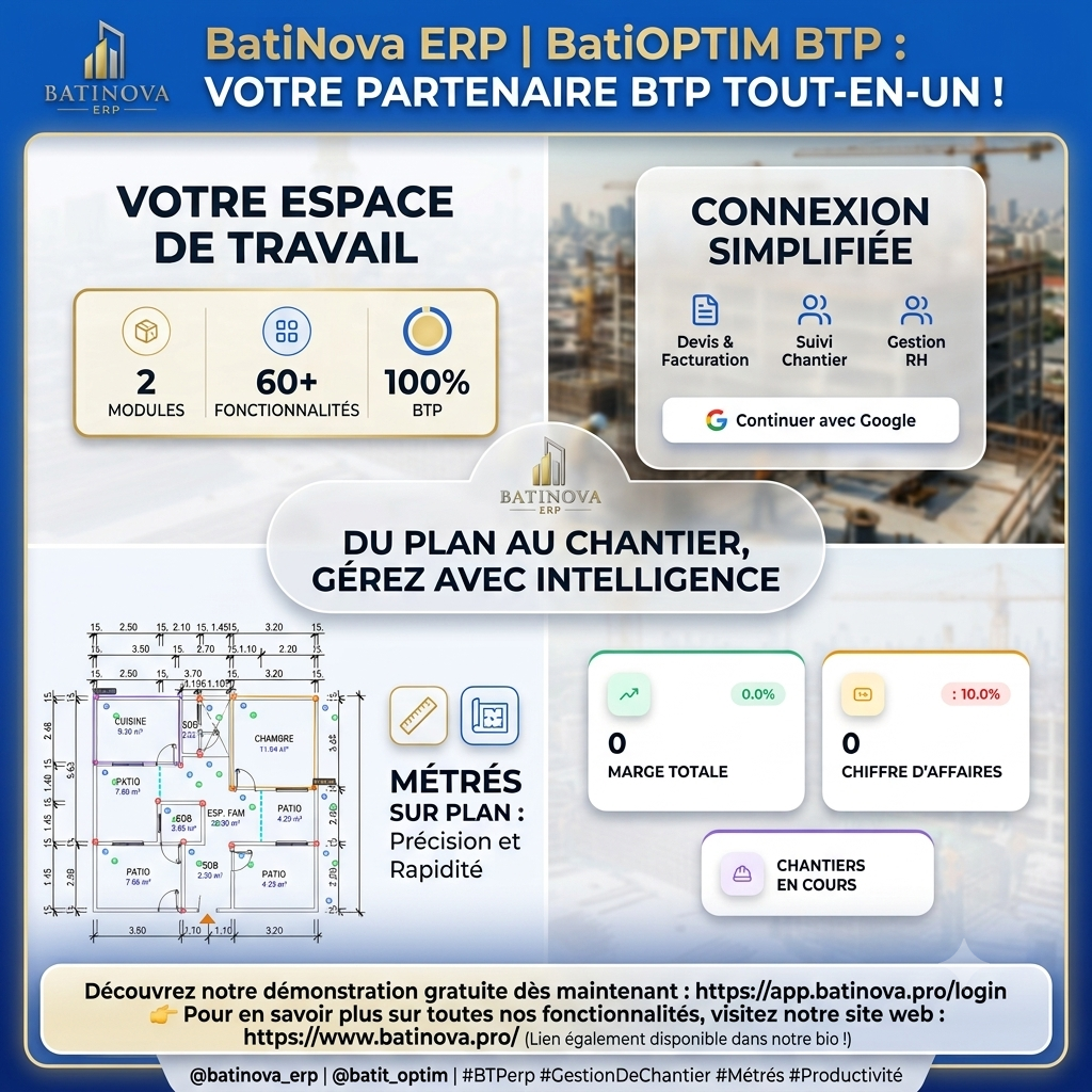 BatiNova ERP — Le logiciel de gestion tout-en-un pour entreprises BTP