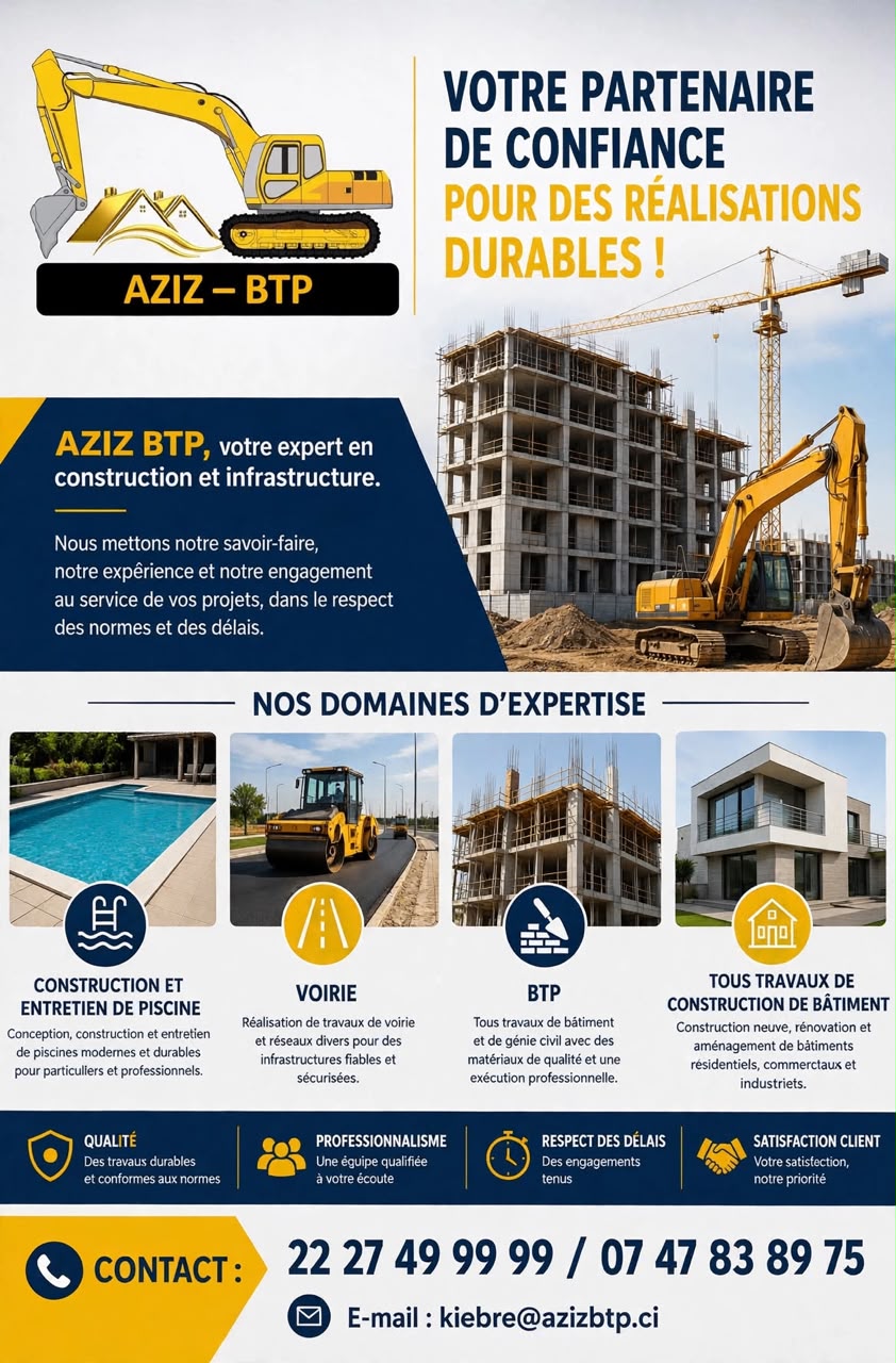 Tous travaux de Génie civil/construction;rehabilitation de batiment et construction de piscine