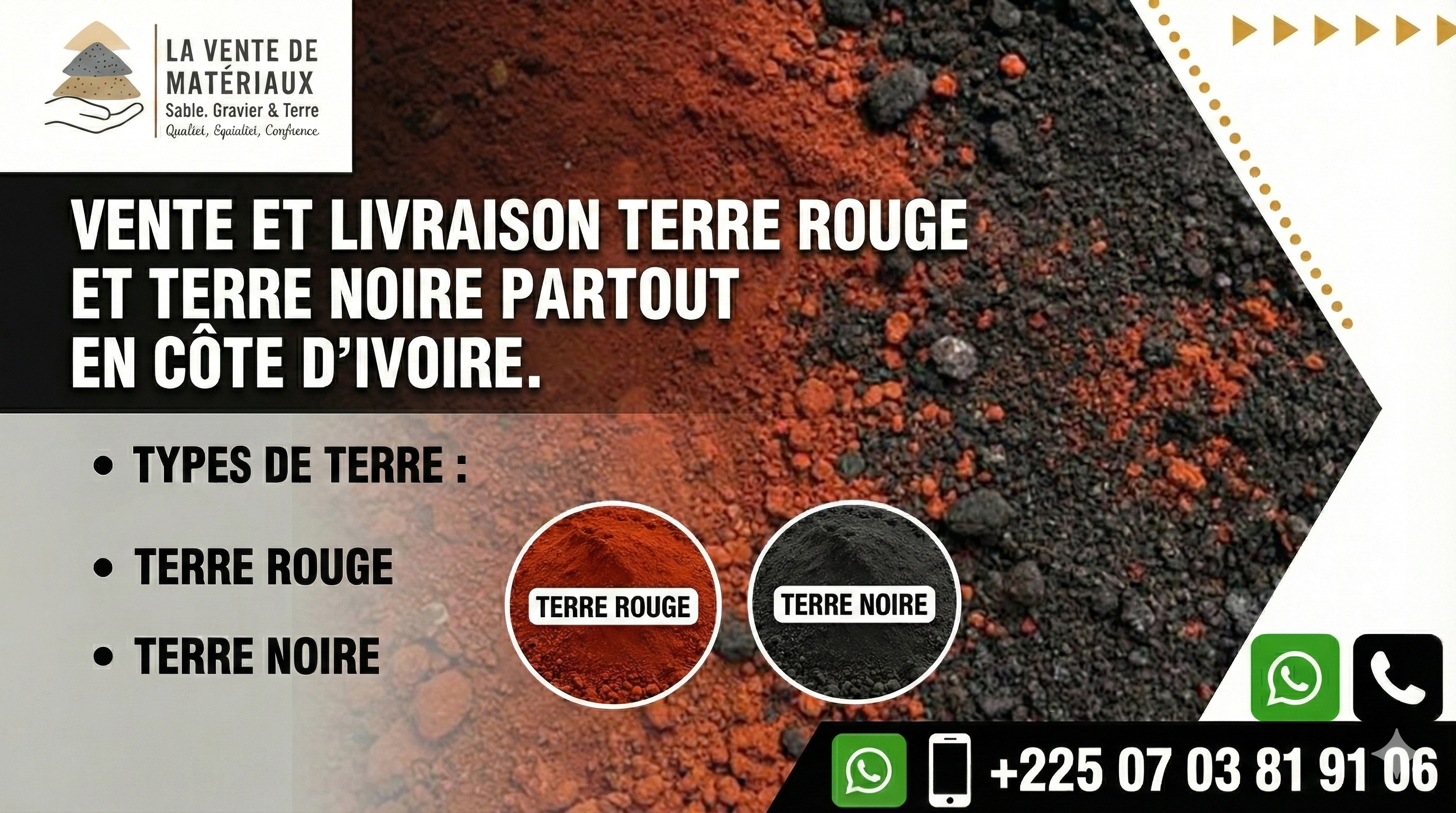 Vente & Livraison de Sable, Gravier et Terres (rouge ou noire)