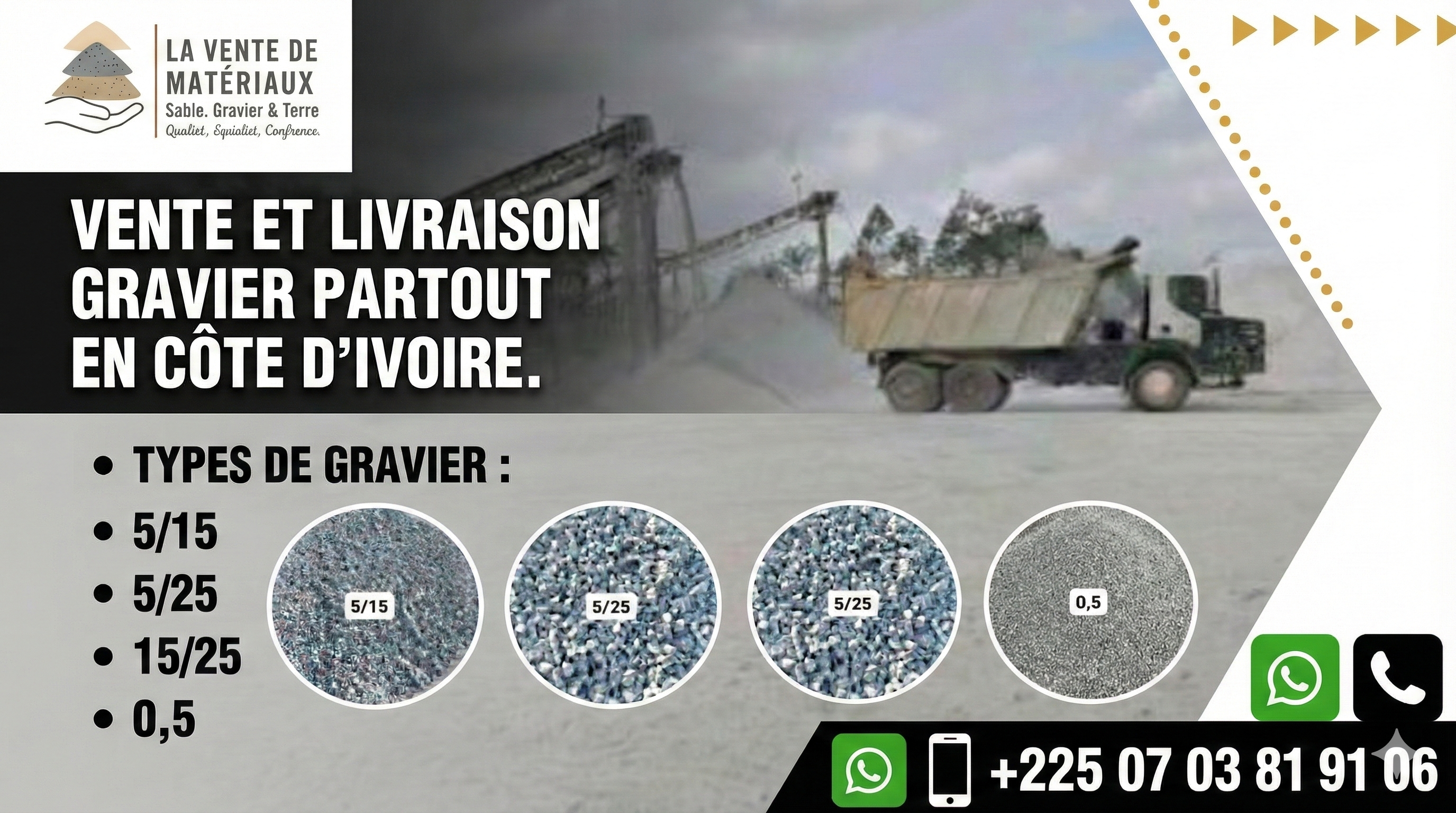 Vente & Livraison de Sable, Gravier et Terres (rouge ou noire)