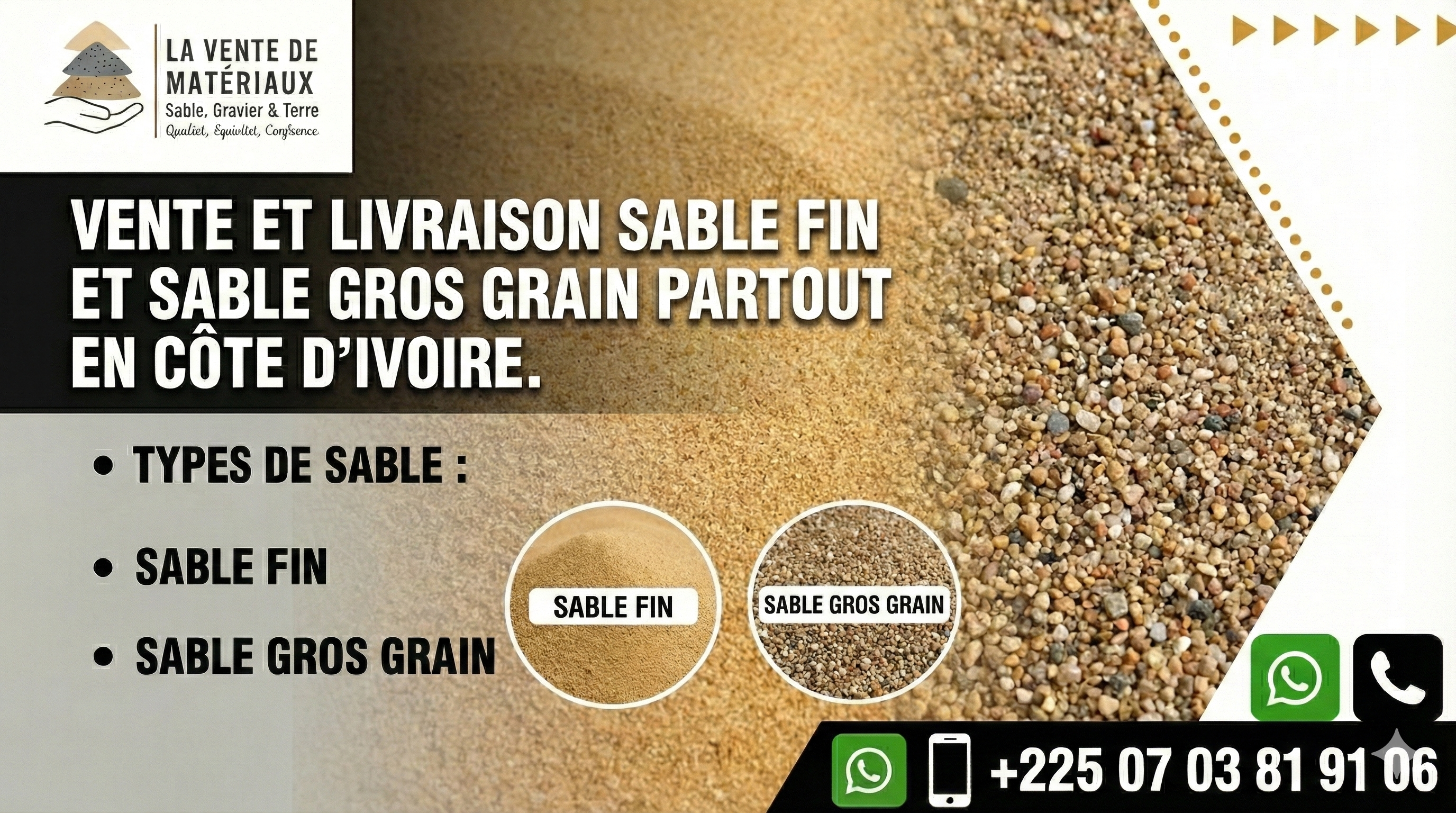 Vente & Livraison de Sable, Gravier et Terres (rouge ou noire)